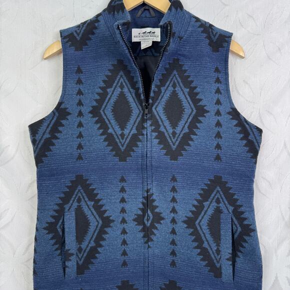 Back In The Saddle Southwest Fleece Blue Vest Size M - Picture 3 of 5